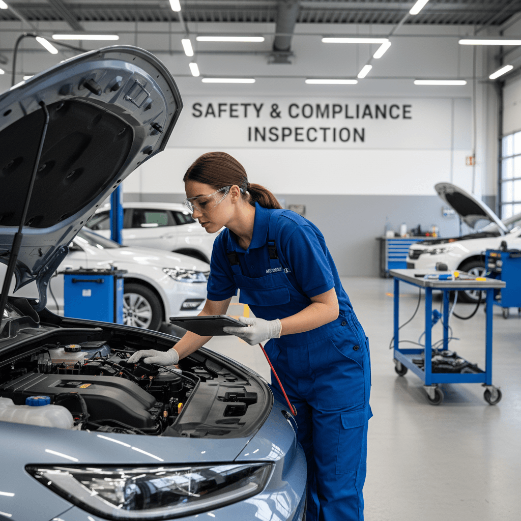 Técnico realizando inspección vehicular profesional